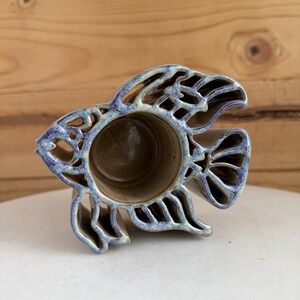 VTG Bay Pottery Stoneware Tea Light Candle Holder 3D Beta Fish Drip Glazed